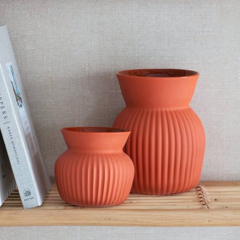 Ribbed Terracotta Vase — handmade ceramics by Kiln & Co